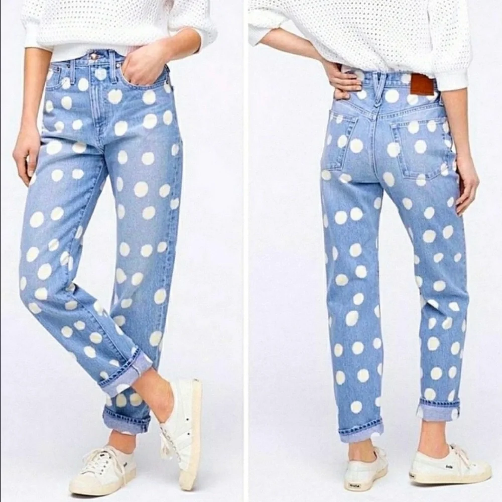 J crew point sur polka dot boyfriend relaxed jeans size 27 like new - Picture 1 of 8